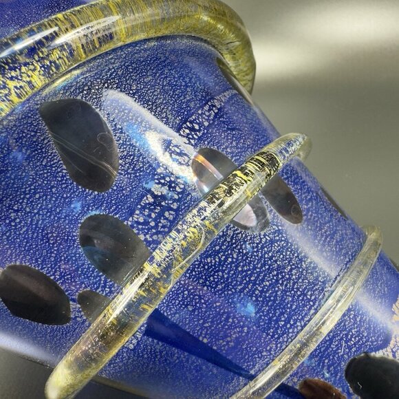 2001 Cliff Goodman Art Glass Vase Vessel Spiral Cobalt Blue Gold Specks Signed - Picture 7 of 16